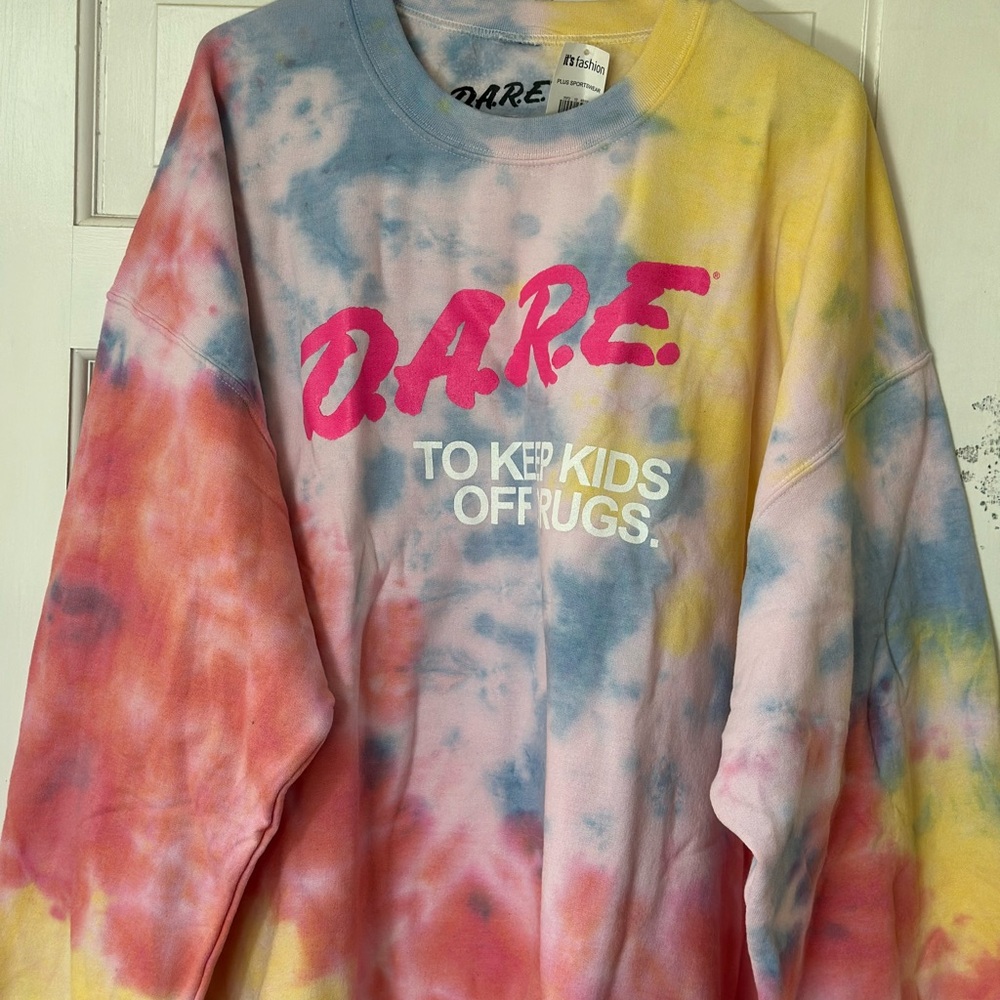 Pink and Yellow Crew Neck Sweater with Tie-Dye Design